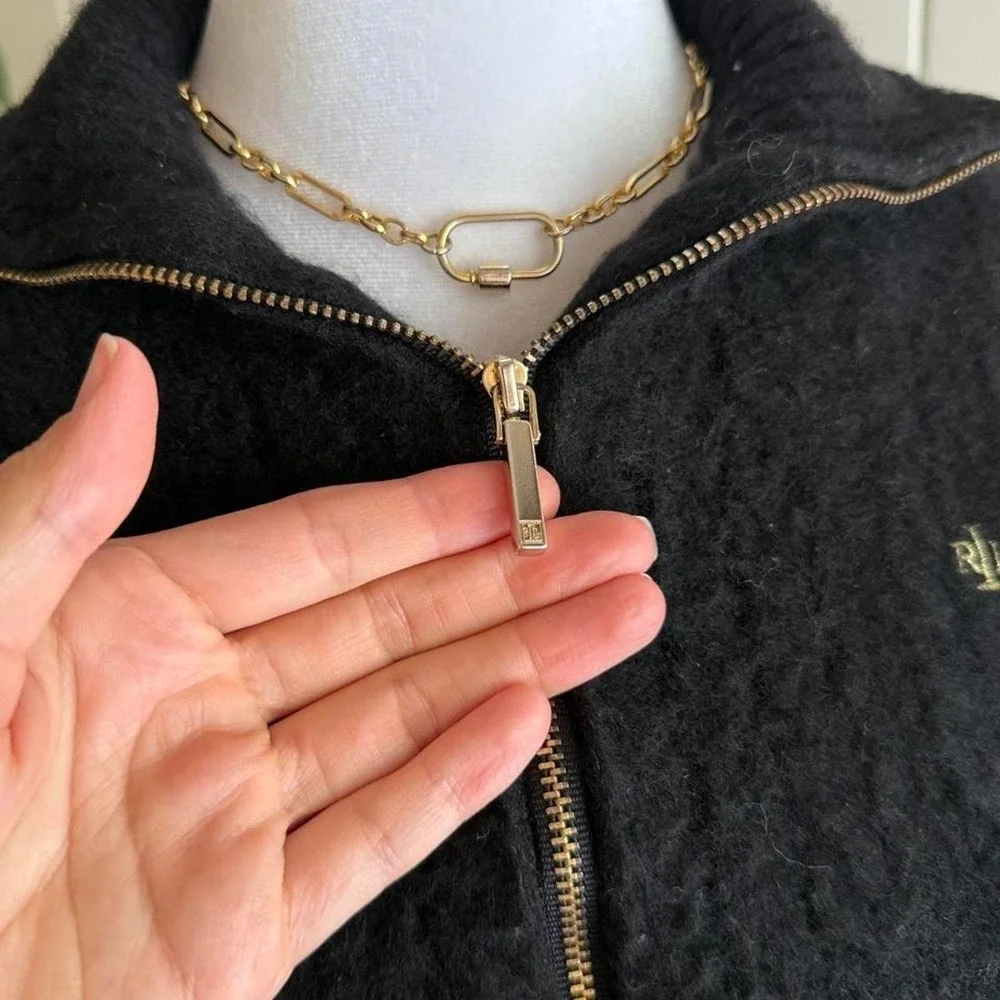 Ralph Lauren Black Zip up Cashmere Sweater with Gold Zipper Women's Size Medium